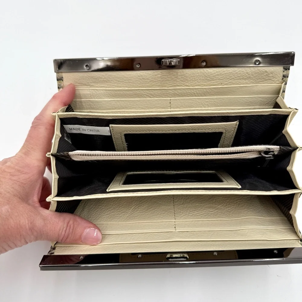 47 Maple Snakeskin Clutch with Metal Trim